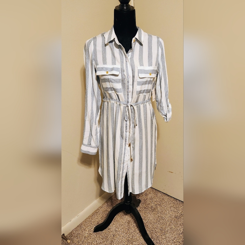 Striped Button-Up Shirt Dress NWT